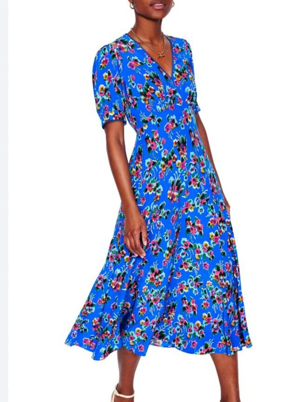 Boden Rosie Floral Print Puff Sleeve Godet Maxi Dress